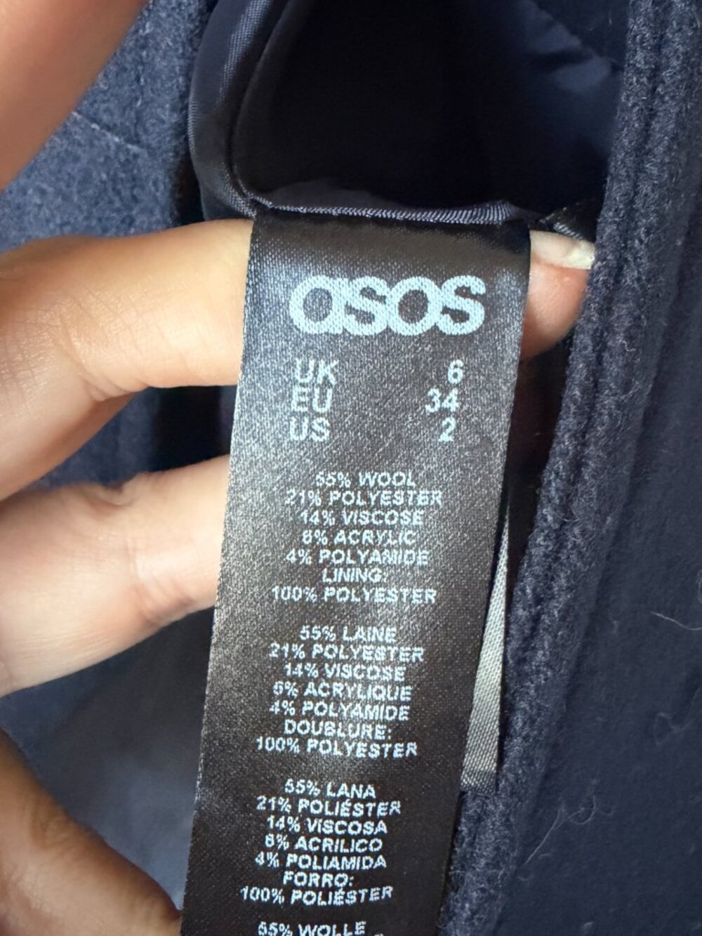 ASOS Petite Black Wool Military Flared Peacoat Size 2 - Picture 5 of 6